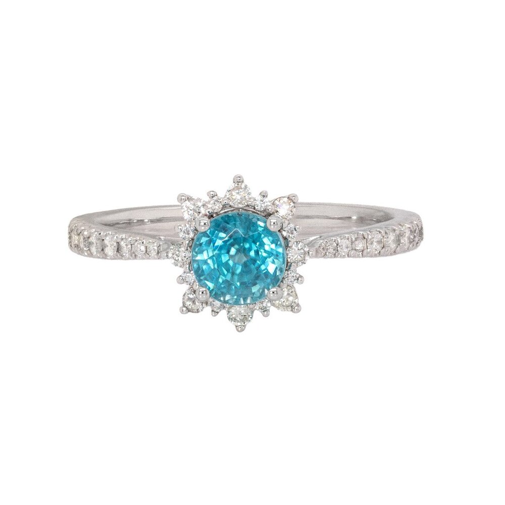 1.25cts Blue Zircon Ring in 14K Solid Gold with Natural Diamond Accents